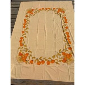 Vintage Vera Neumann Tablecloth Peach Fruit Basket Tan Rectangular 52x80